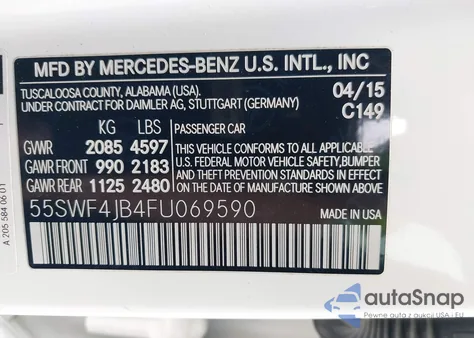2015 Mercedes-Benz C 300 Sport from USA, damaged, VIN 55SWF4JB4FU069590